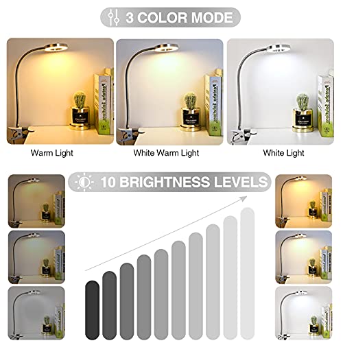 Skymore 24 Led Usb Book Light, Clip Desk Lamp Reading Light With 3 Color Modes, 10 Brightness Dimmer & 360°Flexible Gooseneck Bed Lamp, Perfect For Night Reading, Makeup, Nail Art , Tattoo, Manicure #TOP3