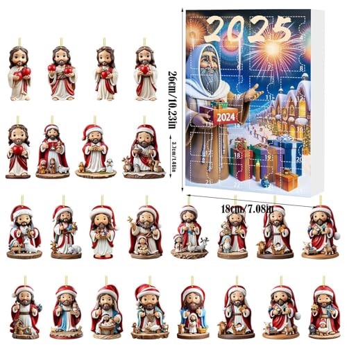 Christmas Countdown Calendar,Holiday-Themed Jesus Pendant 24 Days - 2D Acrylic Ornament Festive Decor for Gathering Party Wall Display Home Festival Activities House (Model B) - Image 6