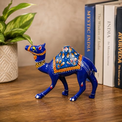 Image of eCraftIndia Handcrafted Blue Camel Decorative Showpiece for Home Decor | Traditional Rajasthani Hand-Painted Miniature Camel Figurine | Tabletop, Shelf & Office Decoration Gift