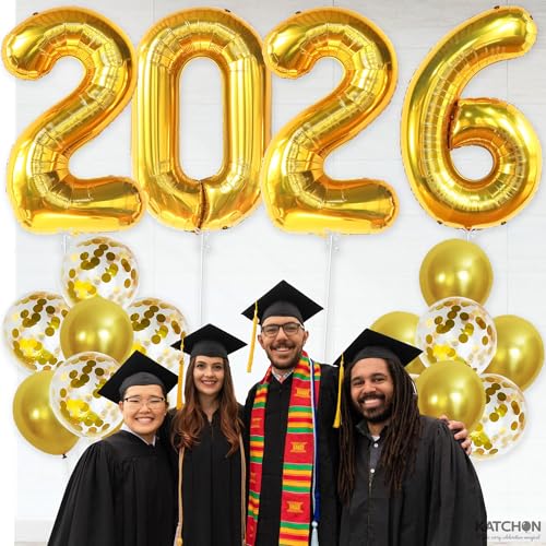 Image of KatchOn, Gold 2026 Graduation Balloons Set - Pack of 18 | Gold Graduation Decorations 2026 | 2026 Grad Balloons for Class Of 2026 Decorations, Grad Party Decorations, 2026 Balloons