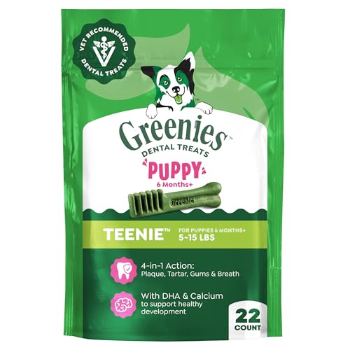 Greenies Dog Treats Veterinarian-Recommended Natural Dental Puppy Treats Teenie Size 6 oz. Pack 22 Count