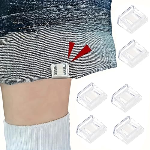 Lot de 6 clips de raccourcissement de jambes invisibles, antidérapants, clips de bord réglables, pour pantalons, manches, pantalons, pantalons antidérapants, raccourcissement instantané pour jeans