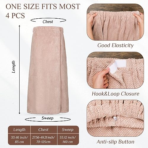 Image of 4 Pcs Towel Wrap for Women Waffle Spa Robe with Adjustable Closure Elastic Top Lightweight Wraps for Bath Shower