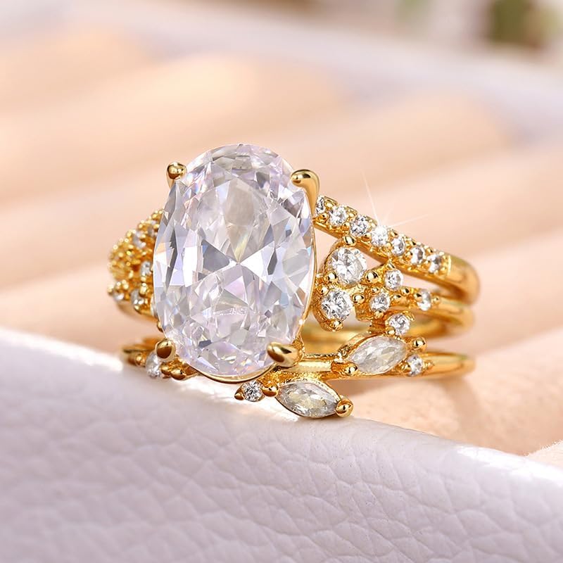 RKKOJJO 925 Sterling Silver Bridal Rings Sets AAA Cubic Zirconia CZ Full Diamond Engagements Rings Wedding 3 Pcs Promise Anniversary White Gold Rings for Women Size 9 - Image 3