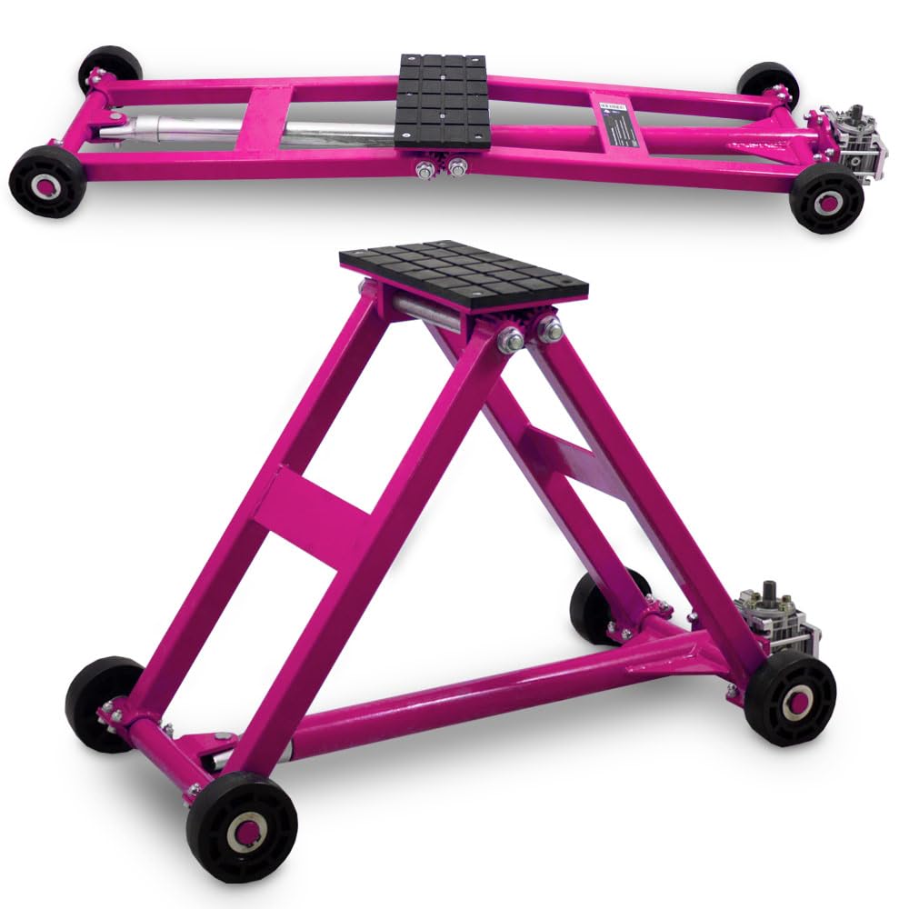 BITUXX KFZ Scherenlift Scherenwagenheber 2,5T flach Wagenheber 2500 Kg Hubhöhe von 11 cm bis 48 cm inkl. Gummiauflage und praktischer Handkurbel Magenta