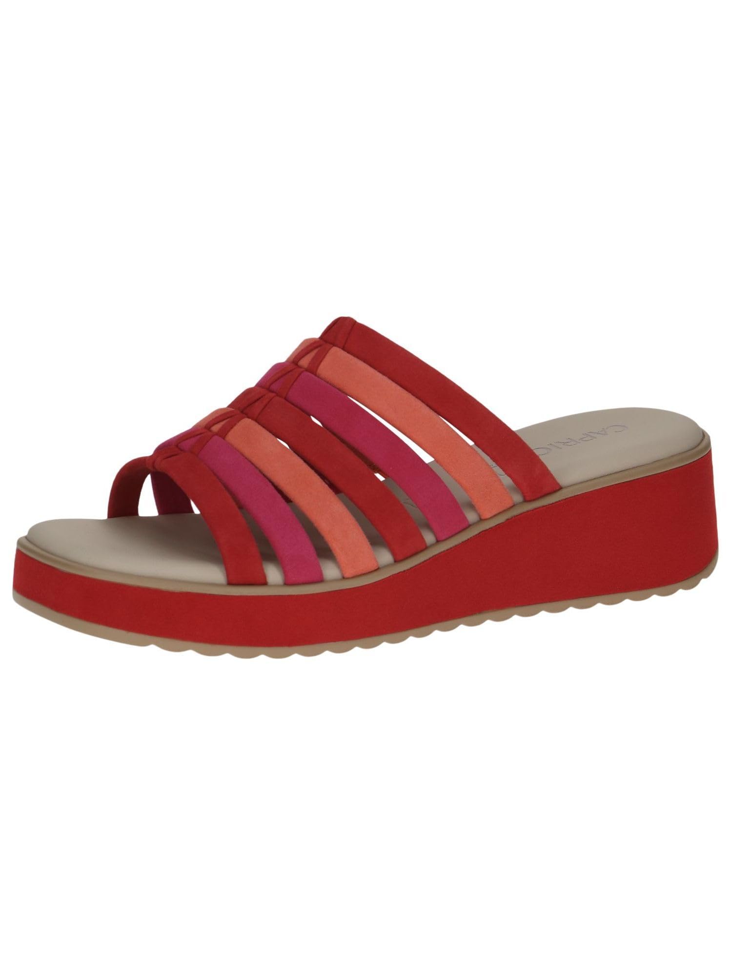 CAPRICE Women's Leather Mules with Wedge Heel, Red (Red Comb), 7.5 UK