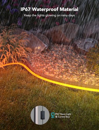 Image of Govee Outdoor Neon Rope Lights, 32.8ft RGBIC IP67 Waterproof Patio Decorations with 64 Scene Modes, Music Sync, Flexible LED Outdoor Lights, Neon Lights Work with Alexa, Google Assistant