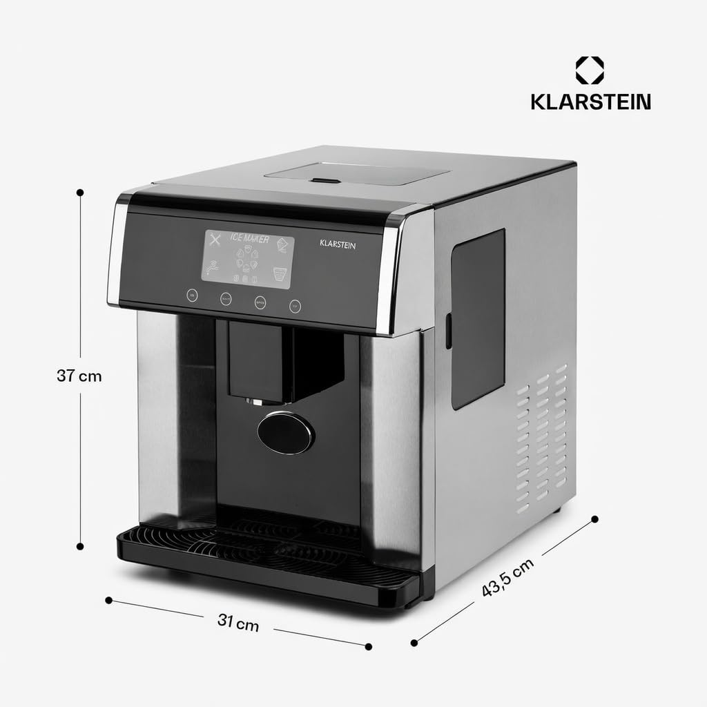 Klarstein Eiswürfelmaschine Klein, 3L Eiswürfelbereiter, Eiswürfelmaschine mit 3 Eiswürfel Größen, Schnelle Leichte Reinigung, Eiswürfelbereiter für 12kg Eis in 24h
