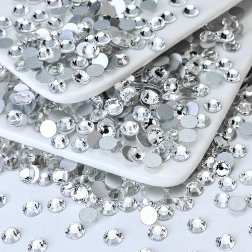 Image of 1440PCS SS8 Flatback Rhinestones, Glass Flat Back Crystal Gems for Nail Art and Craft Clothes, Glue Fix Crystal Clear /White Diamond Stones (2.3-2.5mm)
