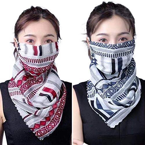 2pcs Floral Face Mask Dustproof Neck Protector Ice Silk Neck Gaiter Breathable Collar