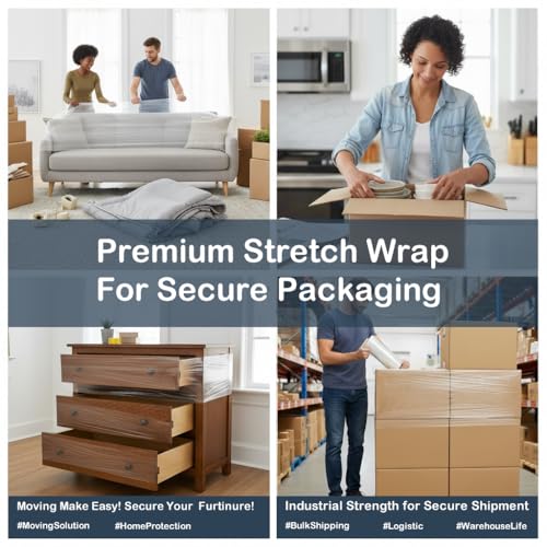 Image of PackageZoom 20 inch x 1000 Feet Stretch Wrap With Handle, Clear Stretch Film, 8 Rolls