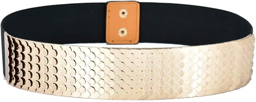 Fashion Women's Center-Scaled Texturized Metallic Stretch Belt Wide Elastic Waist Belt