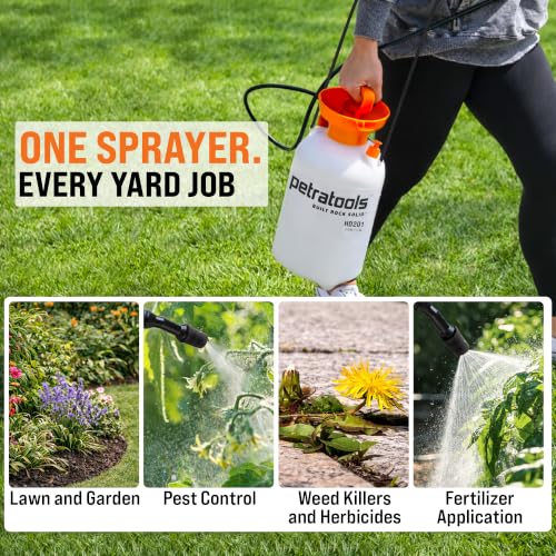 Image of PetraTools HD201 Garden Pump Sprayer 2 Gallon, 52-in Long Hose & 2 Nozzles