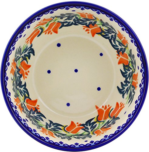 Polish Pottery 5-inch Bowl (California Poppies Theme) + Certificate of Authenticity