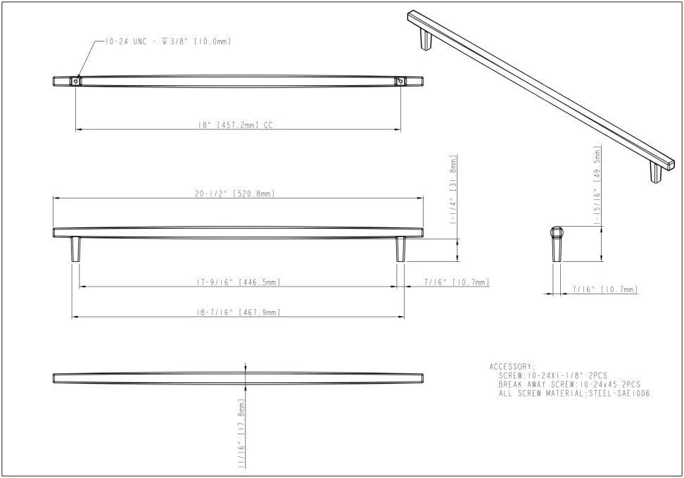 Jeffrey Alexander Whitlock 18" Center-to-Center Appliance Pull