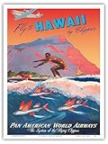 Fly To Hawaii by Clipper - Pan American World Airways - Surfer Diamond Head Crater - Vintage Airline Travel Poster by Mark Von Arenburg c.1940s - Master Art Print (Unframed) 9in x 12in