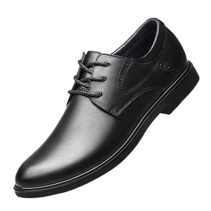 Men's Formal Shoes Dress Oxford Burnished Leather Classic Lace Up Prom Pointed Toe Anti-Slip Non Slip Rubber Sole Block Heel Office