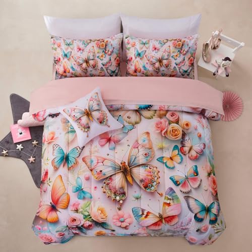 Image of A Nice Night Colorful 3D Butterfly Bedding Full Kids Comforter Set