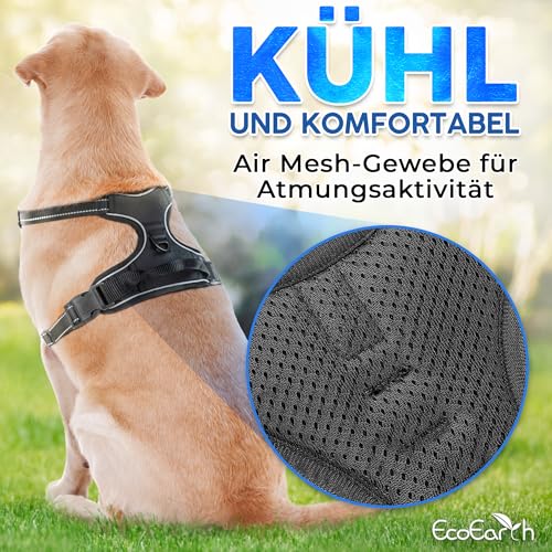 Hundegeschirr für große Hunde – Extra Large, schwarz – weich gepolstert, verstellbares No Pull Design, Haustiergeschirr zum Laufen und Wandern – von EcoEarth