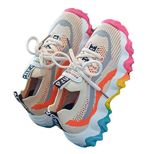 Daclay Zapatos para niños niños y niñas arcoíris niños Transpirables Zapatos Deportivos Tejidos voladores Zapatos para Correr Zapatos para Estudiantes(31 EU,Orange)