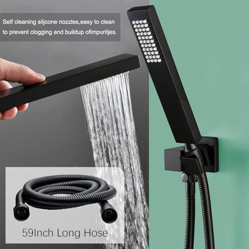 Sistema de Ducha Doble Matte Black con Cabezal de 12" y 8" | Grifería de Ducha con Visualizador de Temperatura y Combo de Ducha Manual, 3 Funciones miniatura 4