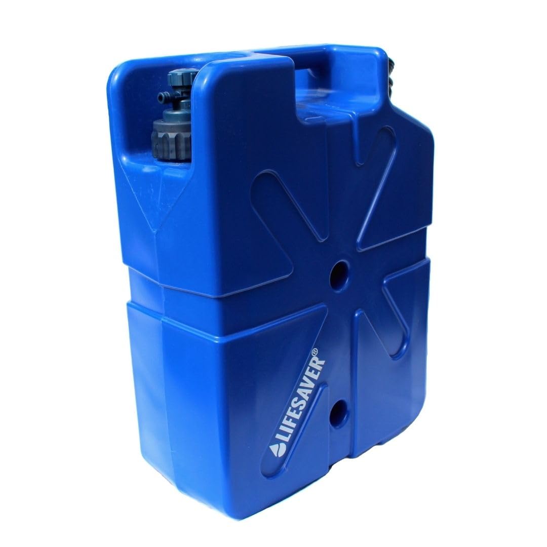 LifeSaver® Jerrycan | Wasserfilter Kanister (18,5L) filtert 99,9999% aller Bakterien | Wasseraufbereitung Trinkwasser Camping bis zu 20.000 Liter | Tragbarer Wasserentkeimer Notfallvorsorge (Blue)