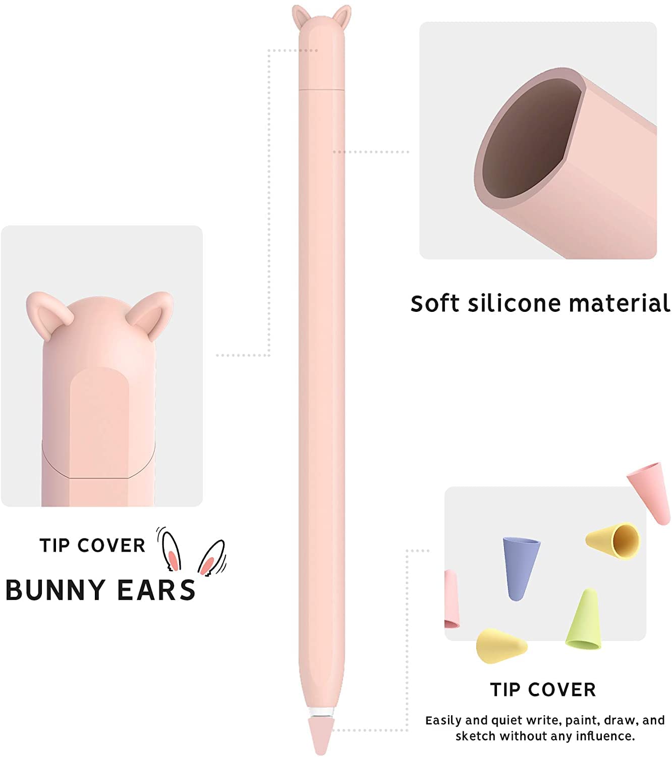 Meyaar Cute Ear Case Silicone Skin Cover for Apple Pencil 2nd Generation, and Protective Nib Cover Accessories Compatible with iPad Pro 11 12.9 inch, (Pink) — Amazon image 5