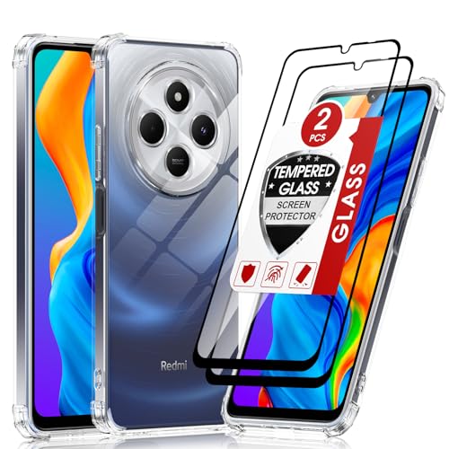 LeYi Funda para Xiaomi Redmi 14C/14 C 4/5G / Xiaomi Poco C75 con [2-Unidades] Cristal Templado, Carcasa Armor Silicona Soft Skin TPU Case Antigolpes Cover, Transparente