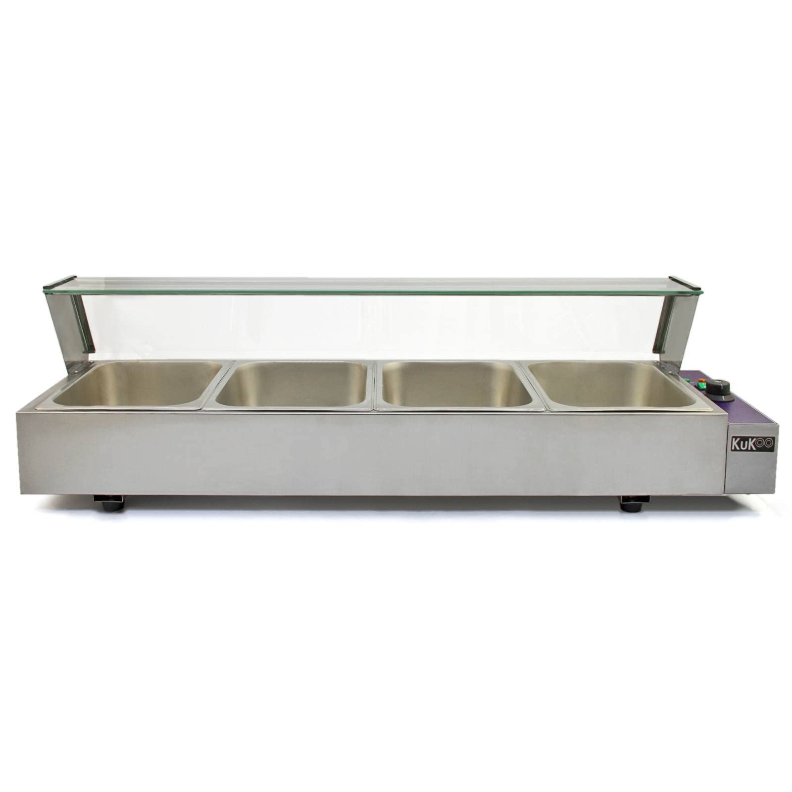Vitrina Calienta Comida Eléctrica+4 Sártenes con Tapas de Acero Inoxidable (Capacidad 4 x 5.5L) Incluidas Calientaplatos Servidor Buffet Comida Caliente 2 Años Garantía para Cocinas Restaurantes Bares