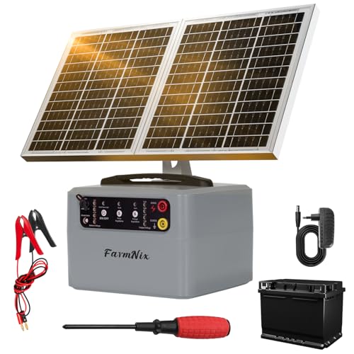30Miles Solar Fencer Kit Solar Electric Fence Charger for Livestock,Adjustable 6-12kv Output Hight Power 15W 1.5J Electric Fence Controller,Garden Ranch Fencing Charger for Horse Goat Cattle Deer