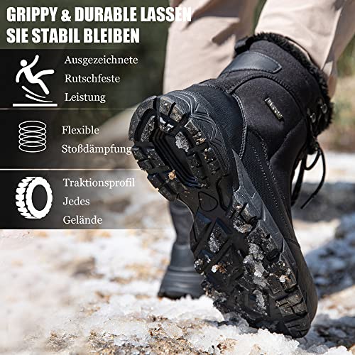 SHULOOK Winterstiefel Herren Wasserdicht Warm Gefüttert Winterschuhe Herren Schneestiefelrutschfeste Hohe Wanderschuhe Outdoor Schuhe Winter für Wandern Arbeiten Camping (Schwarz EU 43)