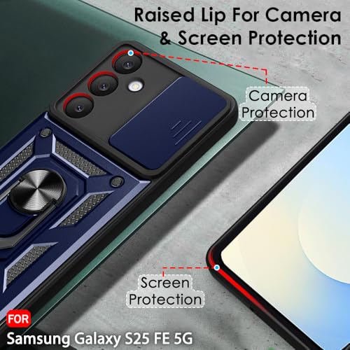 Image of TheGiftKart Tough Armor Bumper Back Cover Case for Samsung Galaxy S25 FE 5G | Sliding Camera Cover, Kickstand & Ring Holder | 360 Degree Protection Back Cover Case for Samsung S25 FE (PC & TPU, Blue)
