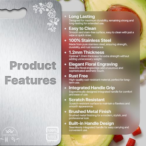 Image of Large 304 Stainless Steel Cutting Board for Kitchen - Vegetable and Fruit Cutter, Long Life Metal Chopping Board (35 x 25 cms)