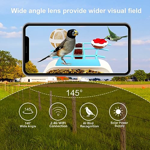 64GB Smart Bird Feeder with Camera Solar Powered, 2K 3MP HD Live Video &Playback on Phone, AI Identify 10K+ Aves, 2.4G WiFi Birdhouse Camera Wireless Outdoor House-Bird Watching