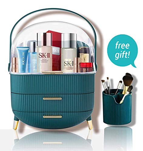 Makeup Organizer Large Capacity Waterproof and Dustproof Cosmetic Organizer Box Fully Open Makeup Display Boxes,Makeup Caddy Holder for Bathroom, Dresser, Countertop (Blue)