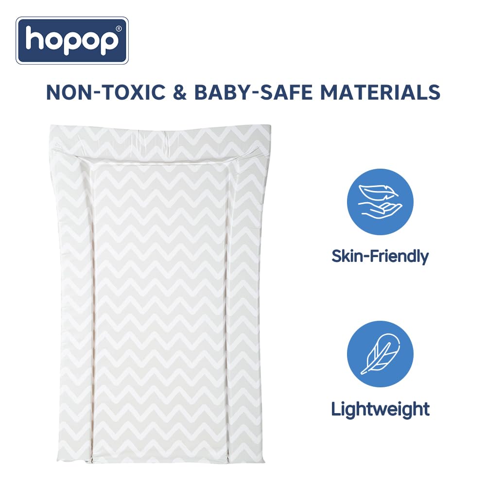 Hopop Baby Changing Mat | Soft Foam Cushioned Diaper Changing Mat/Sleeping Mat/Massage Mat/Water Proof Bed Protector with Raised Edges for Newborn Baby | Changing Pad | 71x 47 x 5 cm | Zigzag 3