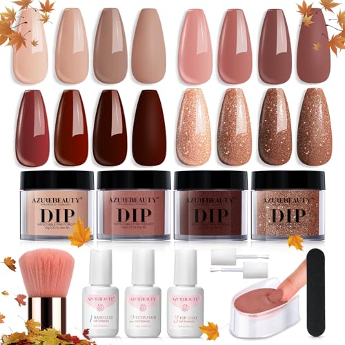 AZUREBEAUTY Dip Powder Nail Kit Starter, Fall 4 Colors Skin Nude ...