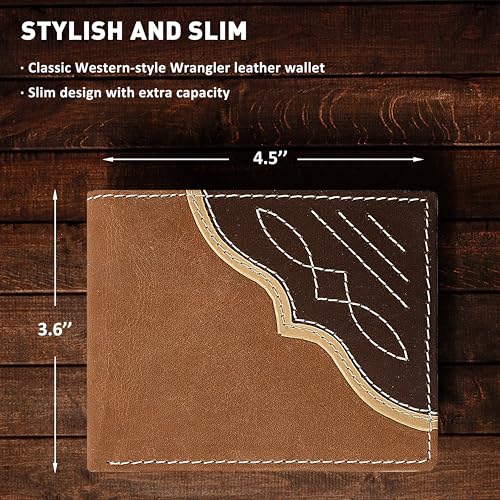 Wrangler Men's Bifold Wallet with Flip-Out ID Window, Genuine Leather, RFID Blocking, Gift for Him - Image 5