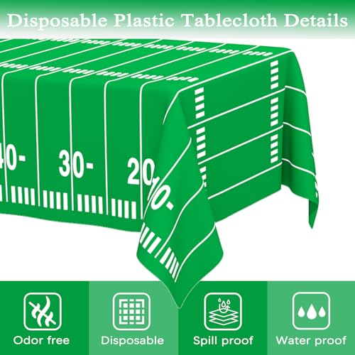 Image of WNINK 4 Pack Football Tablecloths Party Decorations, Plastic Table Cover for Football Themed Birthday Party Football Games Decorations - 54 X 108 Inch