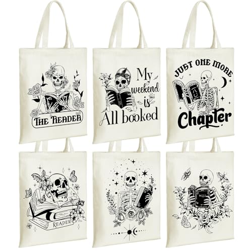 Silkfly 6 Pcs Book Club Gifts Cute Aesthetic Canvas Book Totes Bags Bulk Bookish Lovers Librarian...