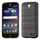 Asmyna Brushed Hybrid Protector Cover (with Carbon Fiber Accent) for ZTE Warp 7 - Black/Black