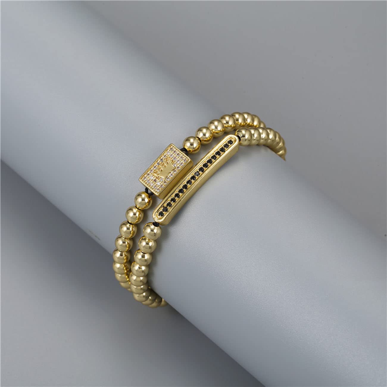 Pulseras de Hombre Pulseras de Mujer Pulseras de Acero Inoxidable Pulseras de Corona de circón Trenzado Rectangular de Lujo