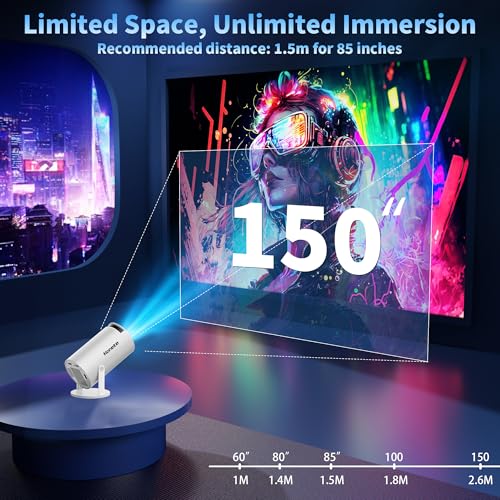 Image of [Built-in Apps & 2026 Upgraded] Mini Projector with WiFi 6 and Bluetooth 5.2 Support 4K 1080P Auto Keystone 270 Rotatable Projector Portable Compatibile with HDMI /TV Stick /Memory Stick /Laptop, Black