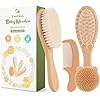 Yoofoss 4 Piece Baby Brush and Comb Set, Wooden Baby Brush with Natural Ultra Soft Goat Hair, Baby Hair Brush for Newborn, Baby Brush Set for Boy Girl