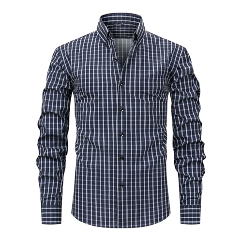 Generisch Camisa de cuadros para hombre | Camisa formal para hombre de ajuste delgado de manga larga con camisa de rombos para boda con comodidad elástica y botón de vestir con estampado floral para