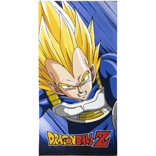 Toalla Infantil de Dragon Ball - Multicolor - 70x140cm - Elaborada con 100% Poliéster de 240 gsm - Toalla Pequeña - Estampado de Vegeta - Producto Original Diseñado en España