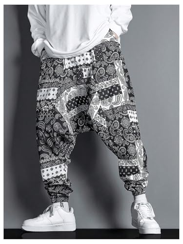 GORGLITTER Men's Baggy Stacked Sweatpants Y2K Wide Leg Flared Graphic Paisley Pants with Pocket4