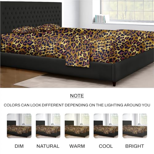 Image of SGI 120 inchx80 inch 4 Pc Family King Sheet Set 600 TC 12 inch Deep, Leopard Print