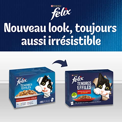 FELIX | Tendres Effilés | Chat Adulte | En Gelée | Alimentation complète | Sélection de la Campagne : au Bœuf, Lapin, Agneau, Poulet | Sachets Fraîcheurs | lot de 1 (12x85g) – Image 3