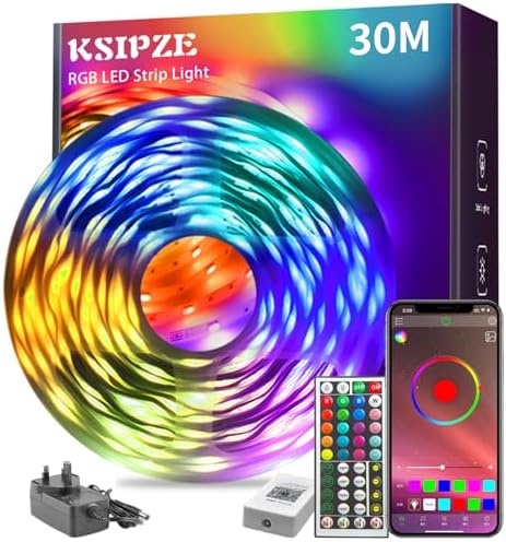 KSIPZE 30m Led Strip Lights RGB Music Sync Color Changing, Led Lights with Smart App Control Remote, Lights for Bedroom Lighting Flexible Home Decoration